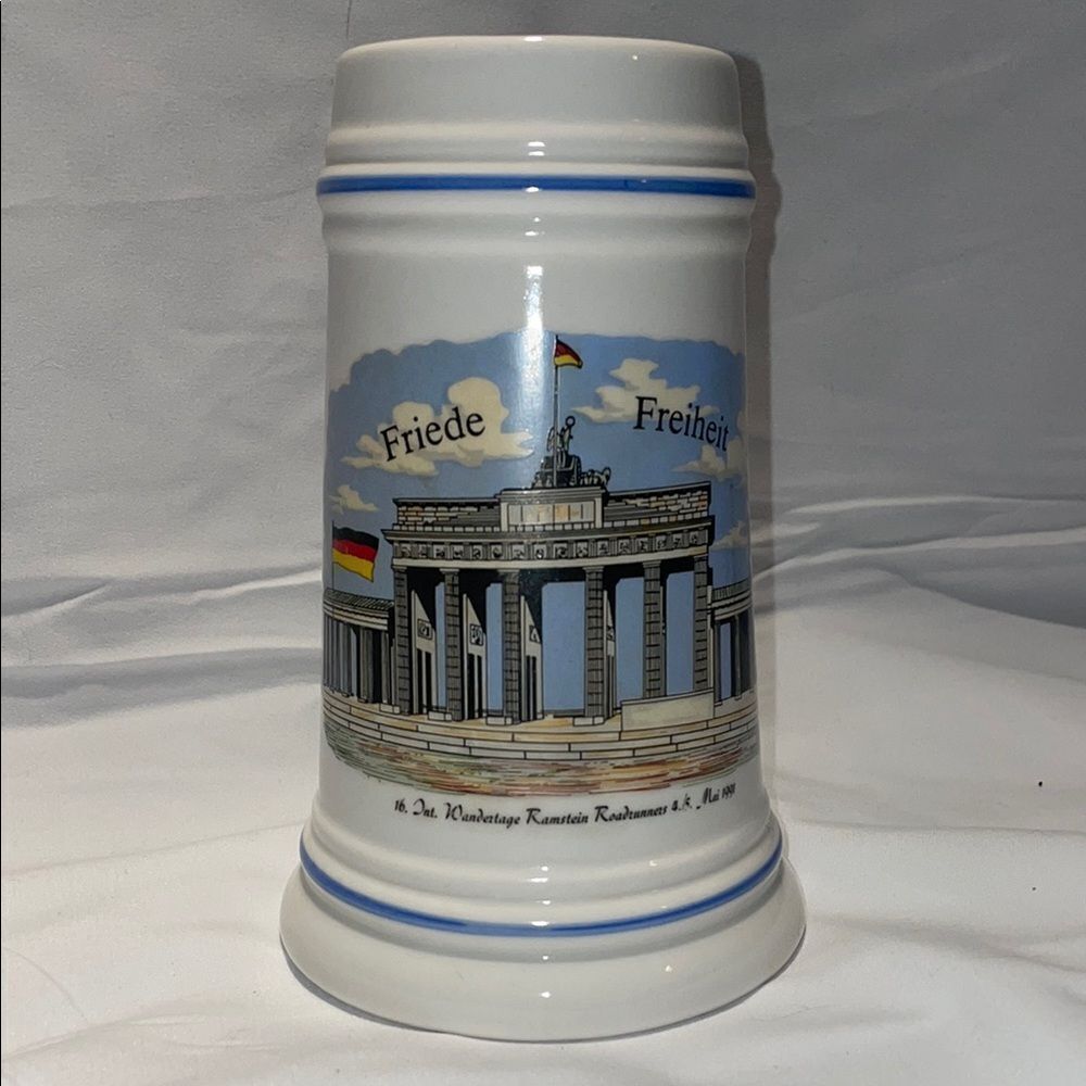 Ceramic Beer Stein with Blue Accents